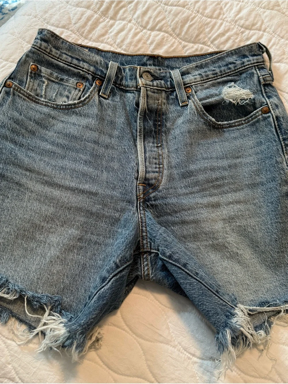 Levi’s Premium 501 Original Distressed Denim Cutoff Shorts Button Fly High Rise